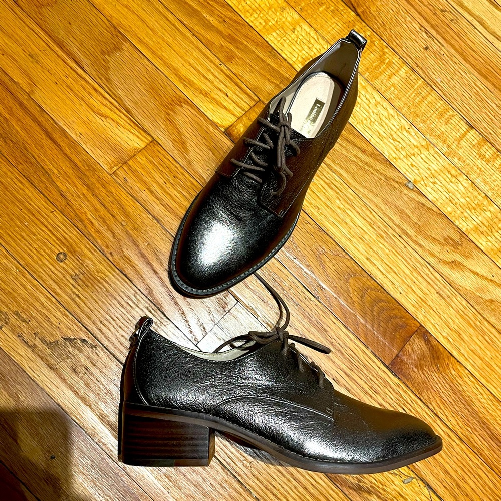 NWOT Louise et Cie Fenn Leather Metallic preppy Oxfords casual chunky shiny work